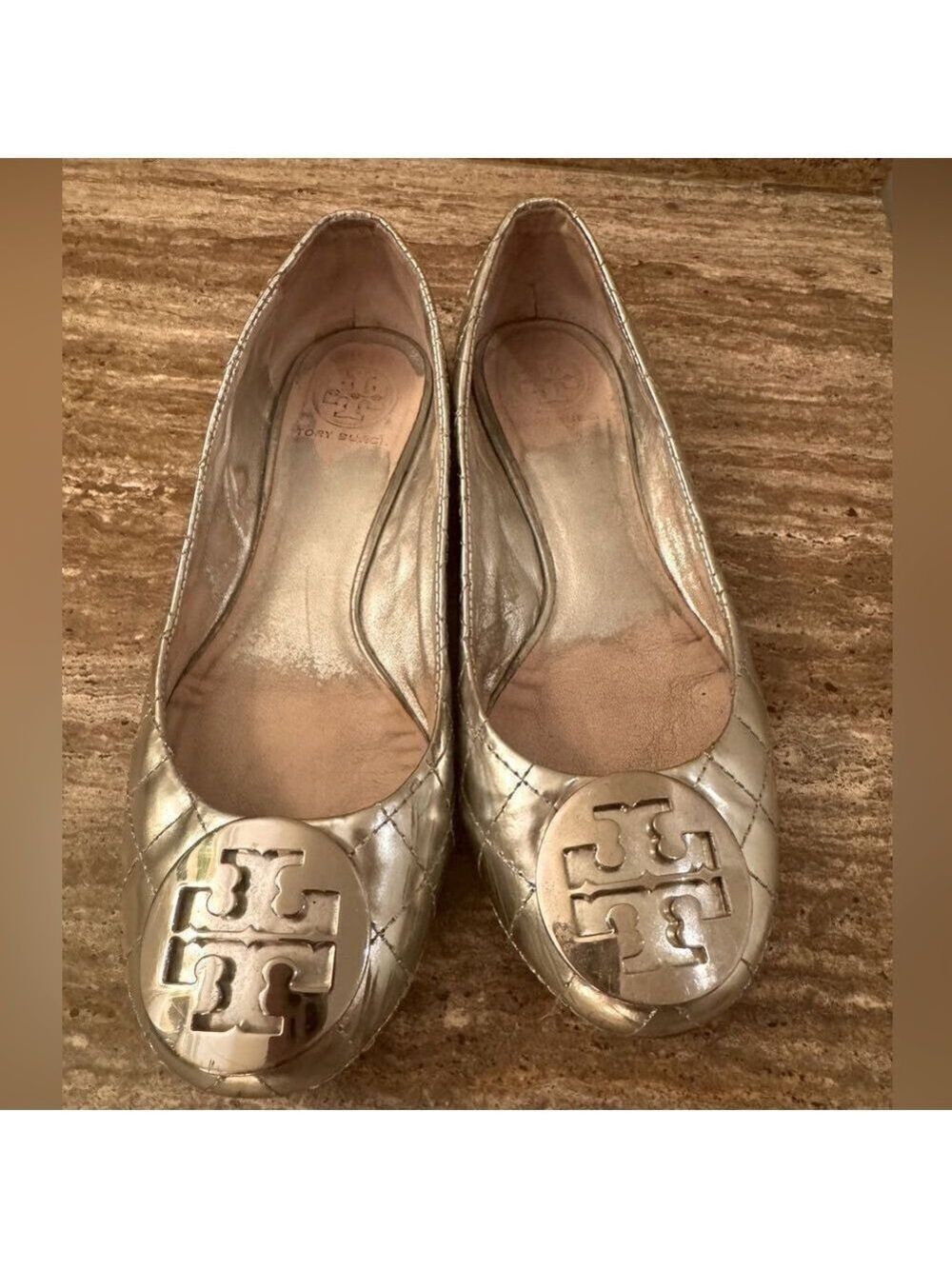 Tory Burch Quilted Silver Quinn ballet flats